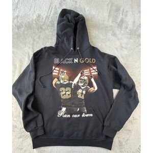 Jerzees Hoodie Mens Large Black N Gold Run Our Town Football Graphic Pullover